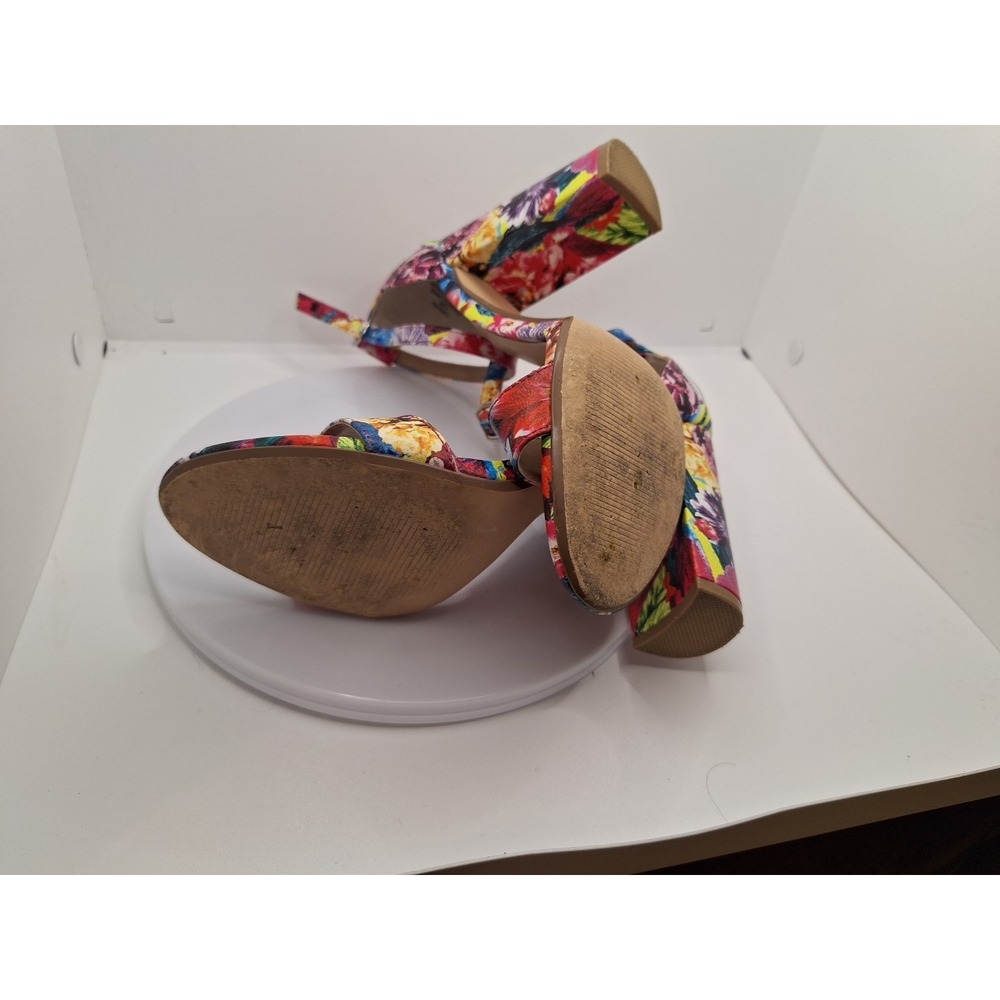 Steve Madden Womens Sz 8.5 M Bright Floral Block High Heels Ankle Strap - Picture 10 of 10